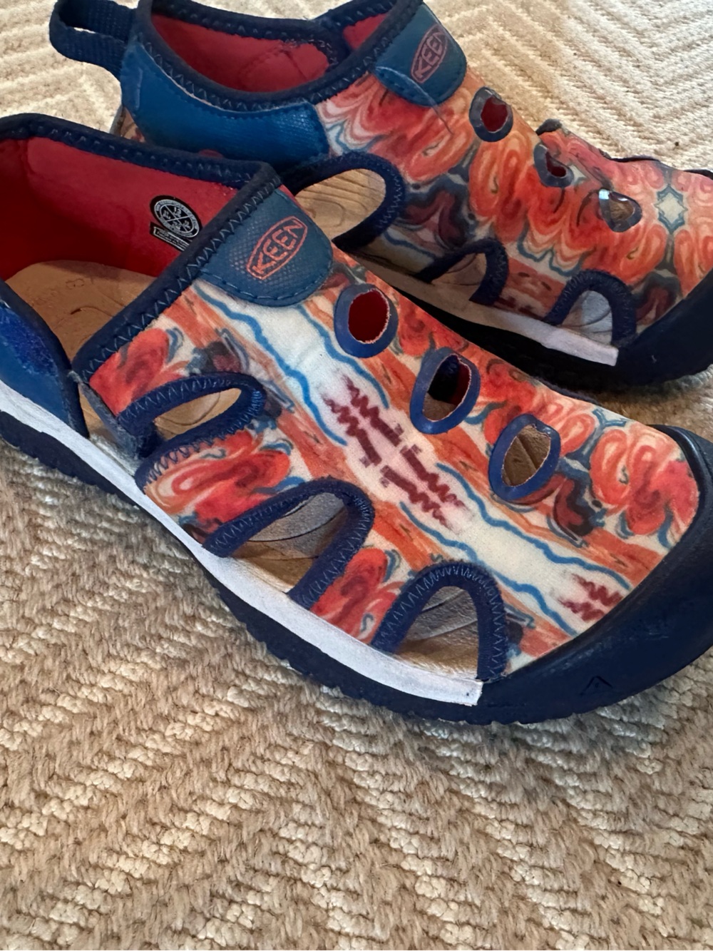 KEEN Kids' Water-Friendly Sandals in Multicolor (Navy & Orange) Size 13